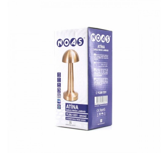 NOAS ATİNA YL86-1231 ( OVAL & METAL ) MANTAR MASA LAMBASI ( DOKUNMATİK & RENKLİ ) ( TYPE-C ŞARJLI ) ( 3 FONKSİYONLU )*20