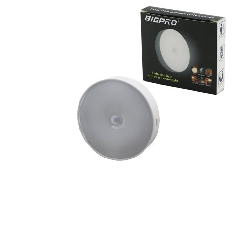 BİGPRO ( BEYAZ LED ) ( SENSÖRLÜ=0--3MT ) ( USB ŞARJLI ) YUVARLAK LAMBA ( ÇAP: 8.3CM & KALINLIK: 2CM )*200
