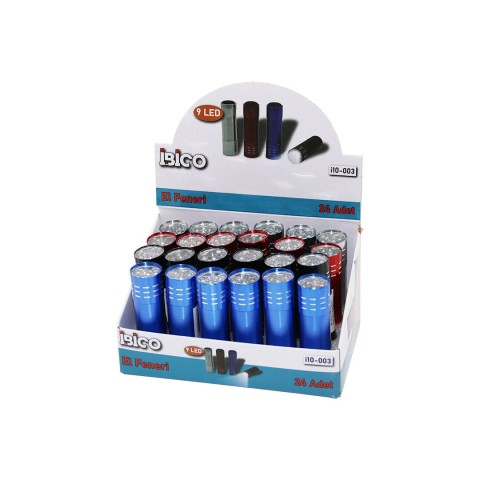 İBİCO İ10-003 ( 9LED ) ( MİNİ BOY: 8CM & ÇAP: 2.3CM ) ( PİLLİ ) EL FENERİ ( METAL RENKLİ KASA )*24X20
