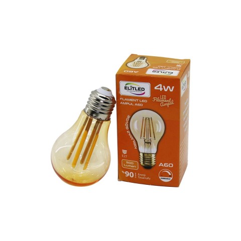 ELİTLED A-60 ( 4W & E27 ) ( GOLD COLOR ) ( LED FİLAMENT & RUSTİK AMPUL ) LAMBA ( 500LUMEN ) (KIRILMAZ GÖVDE)*80