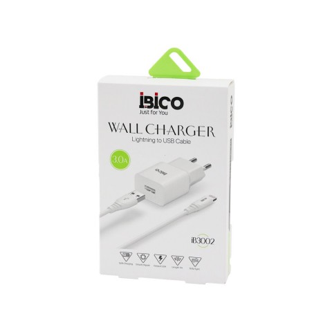 İBİCO İB-3002 ( USB TO=( İPHONE ) (SET) (EV BAŞLIK+ KABLO=1MT) TELEFON ŞARJ ( HIZLI ) ( 3.0A ) ( 9V-12V )*5X20