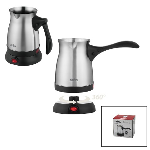 SİNBO SCM-2991 (ÇELİK) ELEKTRİKLİ CEZVE (TÜRK KAHVE MAKİNESİ & 6FİNCAN=500ML) (360° KABLOSUZ KULLANIM) (KATLANIR KULP) (600W)*8