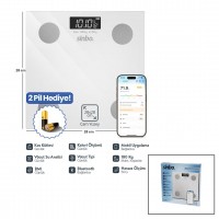 SİNBO SBS-4467 (YAĞ ÖLÇER) AKILLI (BLUETOOTH) CAM BASKÜL (PİLLİ) (180KG/50GR) (28X28CM) (8-KİŞİ HAFIZA) (LCD EKRAN) (℃ GÖSTERGE)*10