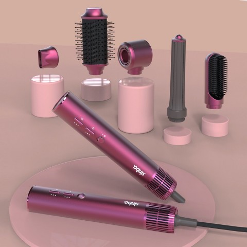 SİNBO SHD-1729 ( KIRMIZI ) AİR BRUSH (5İN1=BUKLE-HACİMLE-DÜZLEŞTİR-2-FIRÇA) SAÇ KURUTMA & ŞEKİL MAKİNESİ (1300W)(3-KDM.HIZ SICAKLIK)*4