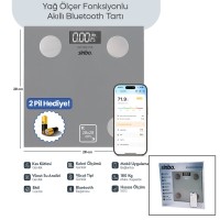 SİNBO SBS-4469 ( GRİ ) (YAĞ ÖLÇER) AKILLI (BLUETOOTH) CAM BASKÜL (PİLLİ) (180KG/50GR) (28X28CM) (8-KİŞİ HAFIZA) (LCD EKRAN) (℃ GÖSTERGE)*10