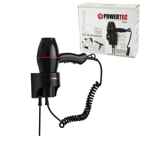 POWERTEC TR-301 OTEL TİPİ FÖN MAKİNESİ ( ASKI APARATLI ) ( DUVAR TİPİ ) 2500W ( SPA - FİTNESS GYM  -EV KUAFÖR )*12