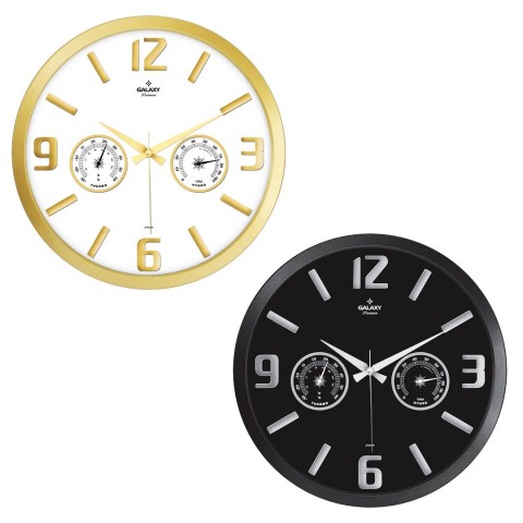 GALAXY PREMİUM 705-A-2-K-1-G-2 TERMOMETRELİ ( ISI & NEM ÖLÇER ) KABARTMA RAKAMLI DUVAR SAATİ*10