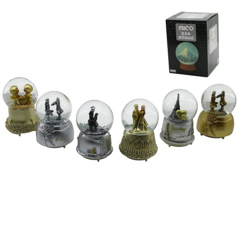 İBİCO İ12-077 ( BÜYÜK BOY & 10CM ) ( PİLLİ & IŞIKLI ) ( MÜZİKLİ ) KAR KÜRESİ CAM ( ESKİTME İNSAN FİGÜRLÜ & DESEN MİX ) RENKLİ*24                     qwe02