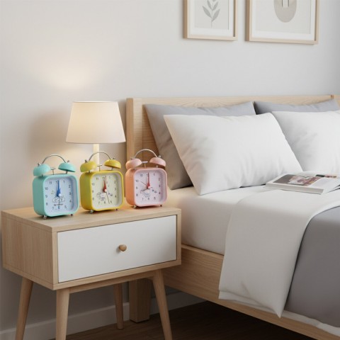 BGC-56 KARE MASA ÇALAR SAAT ( PLASTİK KASA RENKLİ & DESENLİ ) ( PİLLİ & IŞIKLI ) 8CM*100