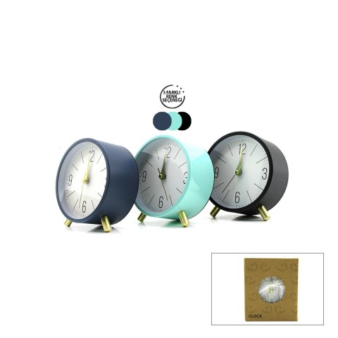 TWIN BELL ALARM CLOCK BGC-44 YUVARLAK MASA ÇALAR SAAT ( METAL KASA RENKLi & AYAKLI ) ( PİLLİ ) ( ÇAP: 11CM )*60