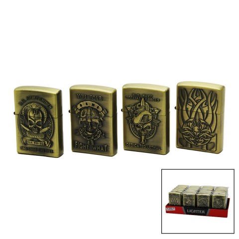 KANTAİ LIGHTER 3-SDA-31-4-9 ( SARI ) ZİPPO ÇAKMAK ( ESKİTME KABARTMA KARTAL & SİLAH & GEMİ RESİMLİ )*24X20