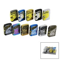 İBİCO HUAY LIGHTER 3-SDA-18-20 ( TAÇLI KURU KAFA & KANAT KABARTMALI ) ZİPPO ÇAKMAK ( MİX RENKLİ DESEN )*20X24