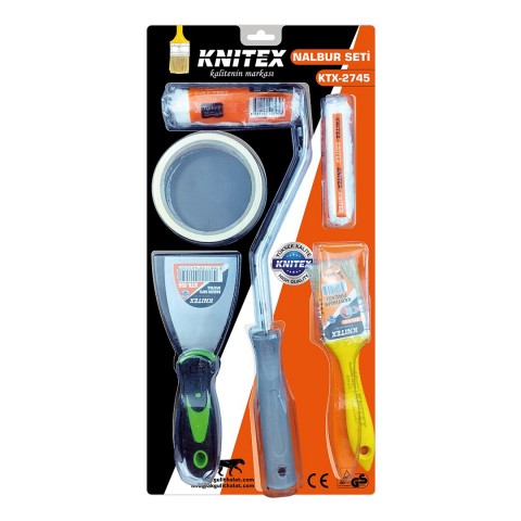 KINETEX KTX-2745 ( 5PCS ) BOYACI & NALBUR SET ( SPATULA & KESTİRME FIRÇA & YEDEK RULO & BANT & 10CM FIRÇA)*30
