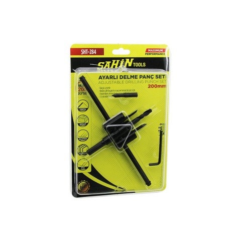 ŞAHİN TOOLS ŞHT-284 ( AYARLI ) ALÇI DELME PANÇ SETİ ( 40MM-200MM ) ( AHŞAP & ALÇIPAN & KARTONPİYER & PVC )*5X10