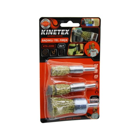 KINETEX KTX-3390 ( 3PCS SET ) SAÇAKLI TEL FIRÇA ( 12MM & 16MM & 25MM ) ( MATKAPA TAKILABİLİR )*10X24