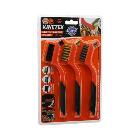 KINETEX KTX-3127 (3PCS) MİNİ TEL FIRÇA SETİ (PRİNÇ F.=TEMİZLİK) (ÇELİK F.=PAS ÇIKARICI) (NAYLON F.=DÖŞEME) (ÇİFT YÖN) (180MM)*12X10
