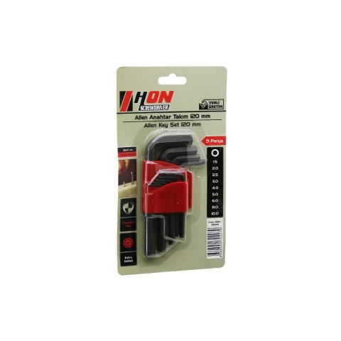 HON ( 9PCS ) ( SİYAH ) ( KISA & DÜZ ) ( 120MM ) ALYAN ( ALLEN ) ANAHTAR TAKIMI ( BRKT-702279 )*30
