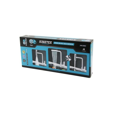 KINETEX KTX-3445 ( KROM ) ( GENİŞ & ŞELALE ) ( 4 FONKSİYONLU & 360° OYNAR BAŞLIK ) UZUN KUĞU BATARYA*26