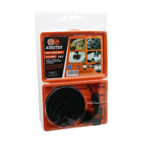 KINETEX KTX-3245 (16İN1) BUAT AÇMA PANÇ SETİ (METAL & AHŞAP & PVC & ALÇIPAN & PLS.) (19-22-29-32-38-44-51-64-76-89-102-127MM)*34