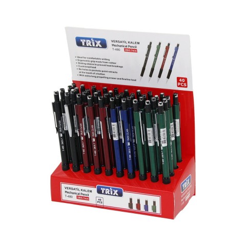 TRİX CLASS T-480 ( 2B/0.7MM ) VERSATİL UÇLU KALEM RENKLİ ( KAUÇUK TUMA & UZUN SİLGİ )*40X18