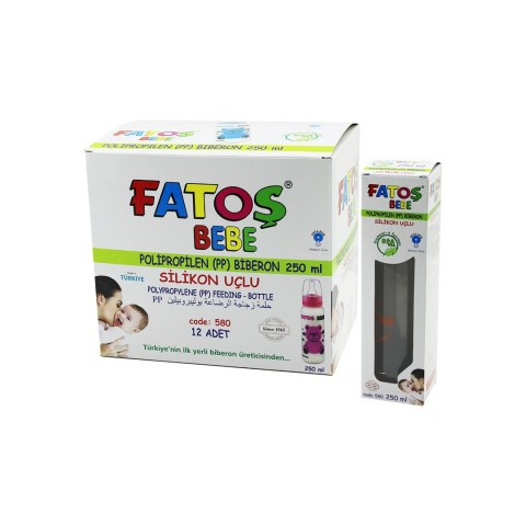 FATOŞ BEBE CODE-580 (POLİPROPİLEN PLASTİK) (PP) (KLASİK BİBERON) (SİLİKON UÇLU) (ÖLÇEKLİ) (ORTA AKIŞ) (250ML)*12X18