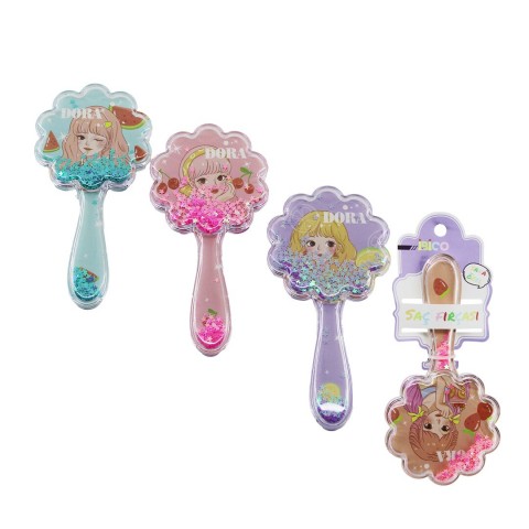 İBİCO İ15-048 (ÇİÇEK MODEL & ŞEFFAF MİKA SAP) ÇOCUK SAÇ FIRÇASI=(SİLİKON) TARAK (ŞEFFAF SAP=DORA GİRL& RENKLİ YILDIZLAR)*12X20