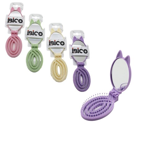 İBİCO İ15-033 ( OVAL ) ( KULAKLI ) ( KATLANIR ) ( ÇOCUK ) AYNALI TARAK = DELİKLİ ( RENKLİ PLASTİK ) ( 2X9=18CM )*48X10