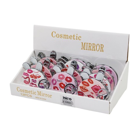İBİCO İ15-016 (ANAHTARLIKLI) ( ÖPÜCÜK DESEN ) ( YUVARLAK ) (CEP & ÇANTA) MAKYAJ AYNASI (NORMAL & BÜYÜTEÇLİ)*12X40