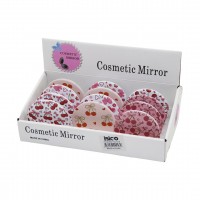 İBİCO İ15-015 ( KİRAZ DESEN ) ( YUVARLAK ) (CEP & ÇANTA) MAKYAJ AYNASI ( ÇİFT TARAFLI = NORMAL )*12X40