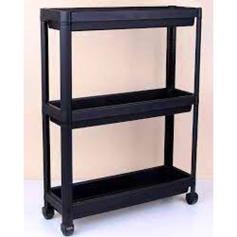 OMAŞ SLİM TEKERLİ OM-0060 OM-3010 ( 3 ( DERİN ) RAFLI & SİYAH ) ÇOK AMAÇLI RAF ÜNİTESİ*6