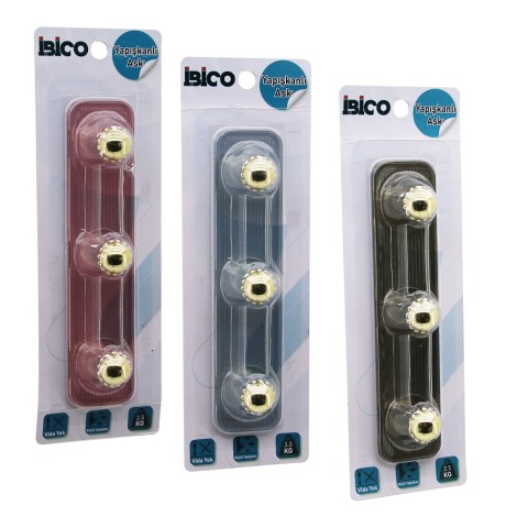 İBİCO İ17-005 ( 3 KOLLU= GOLD & NOKTALI TOP ) YAPIŞKANLI PLS. ASKI ( MİKA KRİSTAL ŞEFFAF RENKLİ TABAN ) ( 3.5KG.TAŞIMA )*12X14