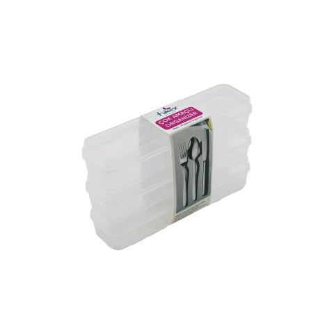 TİMEX TİM-195 (3PCS) (ŞEFFAF PLASTİK) ÇOK AMAÇLI ORGANİZER (KAPAKLI KUTU) (24X7X4.5CM) (KAŞIK-ÇATAL & KALEMLİK & KİŞ.BAKIM)*36=K