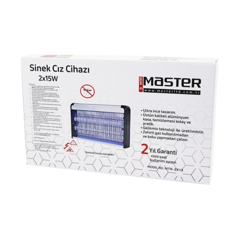 MASTER MTR-2X15 SİNEK ÖLDÜRÜCÜ CIZ CİHAZI MAKİNE (30W) (2PCS LED FLORESAN) (80M2 ETKİLİ) (3000V GERİLİM) (52.5X10X31.5CM)*6