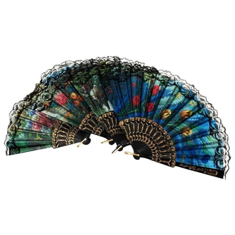 MUJGAN MJGN-978 ( ÇİÇEK RESİMLİ ) ( TÜLLÜ KENAR ) YELPAZE  ( PLASTİK BEZLİ & SAPLI )*12X50