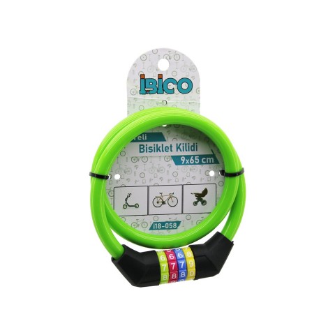 İBİCO İ18-058 ( ŞİFRELİ ) ( İNCE ) BİSİKLET KİLİT ( ÇELİK TEL ) ( YEŞİL RENKLİ KILIF ) ( 9MMX65CM )*200