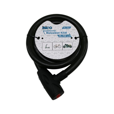 İBİCO İ18-066 ( ANAHTARLI ) ( AÇ-KAPA KİLİT KAPAKLI ) MOTOR & BİSİKLET KİLİT ( ÇELİK TEL ) ( SİYAH ŞEFFAF KILIF ) ( 20MMX150CM )*30