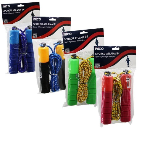İBİCO İ19-018 ( SAYAÇLI ) ATLAMA İPİ ( SÜNGERLİ RENKLİ PLASTİK TUTACAK ) (  RENKLİ İP )*12X15