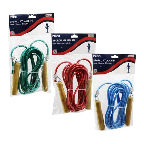 İBİCO İ19-021 ( AHŞAP SAPLI ) PVC ATLAMA İPİ RENKLİ ( 5MT )*60