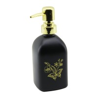 DMR HOME DMR-8163 (CAM) (KARE & SİYAH ŞİŞE--SARI KELEBEK-ÇiÇEK DESEN) SIVI SABUNLUK (400ML) (GOLD PLASTİK POMPA)*48