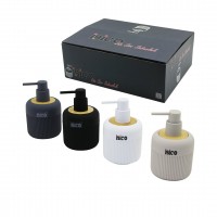 İBİCO İ21-050 ( YUVARLAK & DİK ÇİZGİLİ ) ( BAMBU & RENKLİ PLASTİK ) SIVI SABUNLUK ( 425ML )*12X4