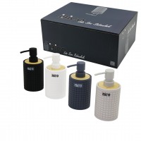 İBİCO İ21-054 ( YUVARLAK & KARE DESENLİ ) ( BAMBU & RENKLİ PLASTİK ) SIVI SABUNLUK ( 375ML )*12X4