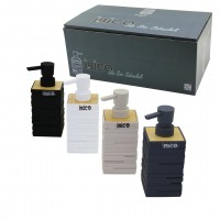 İBİCO İ21-058 ( KARE & TUĞLA DESEN ) ( BAMBU & RENKLİ PLASTİK ) SIVI SABUNLUK ( 350ML )*15X4