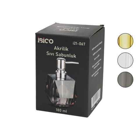 İBİCO İ21-067 ( TOMBUL ) ( KARE & PRİZMA ) (ŞEFFAF & RENKLİ ) ( AKRİLİK & MİKA KRİSTAL ) SIVI SABUNLUK ( 180ML )*48