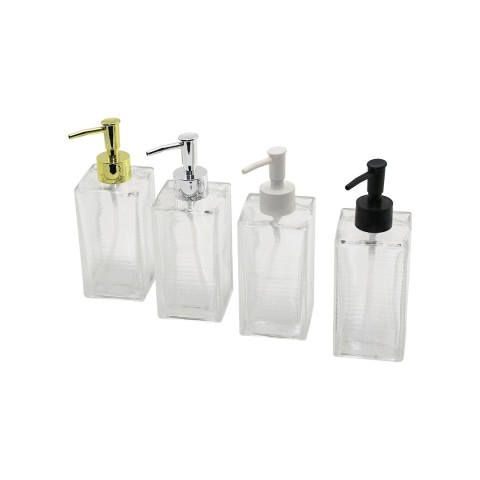 İBİCO İ21-042 ( CAM ) ( KARE & ŞEFFAF ŞİŞE -- BUZLU ÇİZGİLİ DESEN) SIVI SABUNLUK (RENKLİ PLASTİK POMPA)*48=K