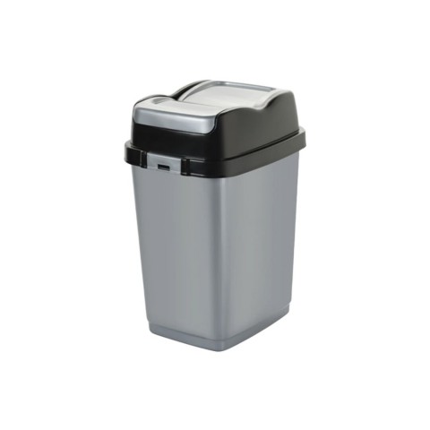 DÜNYA-09712-400&410 (  SİYAH & GRİ ) EASY ( 10LT ) ( ÇİFT KAPAKLI ) ÇÖP KOVASI PLASTİK ( 189X243X338MM )*24=K