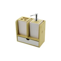 URVE UR-3523 ( ÇEKMECELİ & DİŞ FIRÇA KUTUSU & SABUNLUK ) BAMBU BANYO SET ( AHŞAP & BAMBU STANDLI )*8=K
