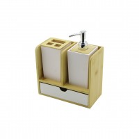 URVE UR-3523 ( ÇEKMECELİ & DİŞ FIRÇA KUTUSU & SABUNLUK ) BAMBU BANYO SET ( AHŞAP & BAMBU STANDLI )*8=K