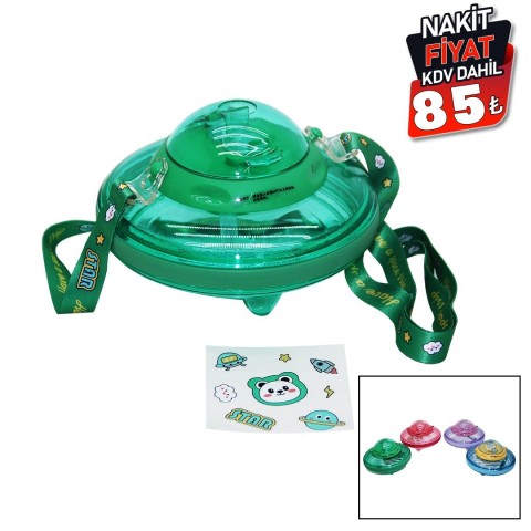 YOUXIA YX-9007 CLKN-2038 ( UFO MODELİ ) RENKLİ MİKA KRİSTAL SULUK MATARA PİPETLİ & TAŞIMA ASKILI 550ML*40                     qwe012