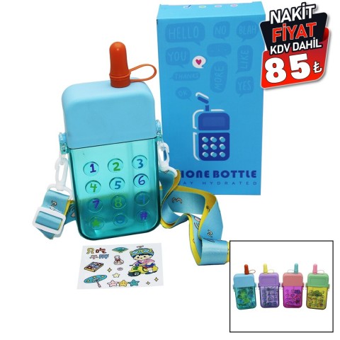 PHONE BOTTLE CLKN-2035 ( TELEFON MODELİ ) RENKLİ MİKA KRİSTAL SULUK MATARA PİPETLİ & VİDALI KAPAK & ASKILI 300ML*60                     qwe012