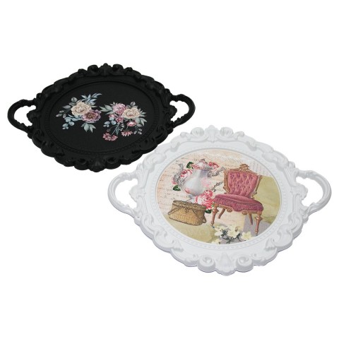 HARMONY TİME HMN-580.02 AS-105 OYMALI KENARLI DESENLİ VINTAGE PLASTİK TEPSİ*24=K